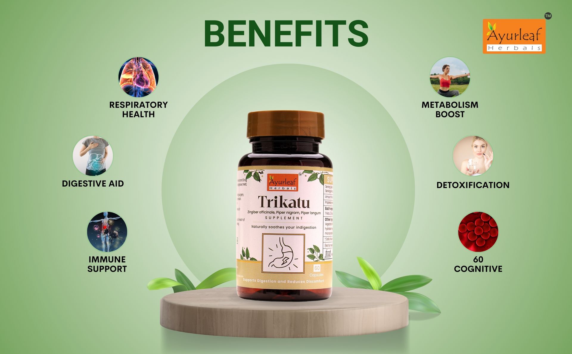 Ayurleaf Herbals Trikatu Capsules | For Good Digestion Care | 100% Natural, Ayurveda Herb, Nutrition Herbal Supplements (60 Capsules, Pack of 2)