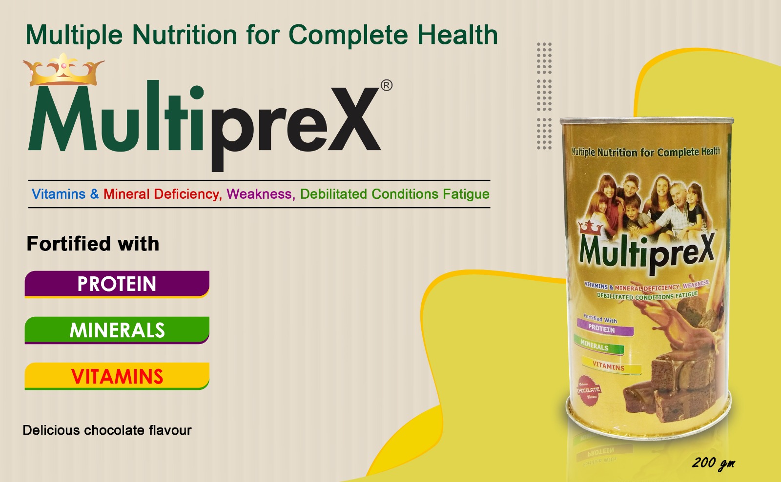 Powder with Vitamins & Minerals | Complete Nutrition for Energy & Immunity booster | Chocolate Flavor (200gm) - Pack of 01
