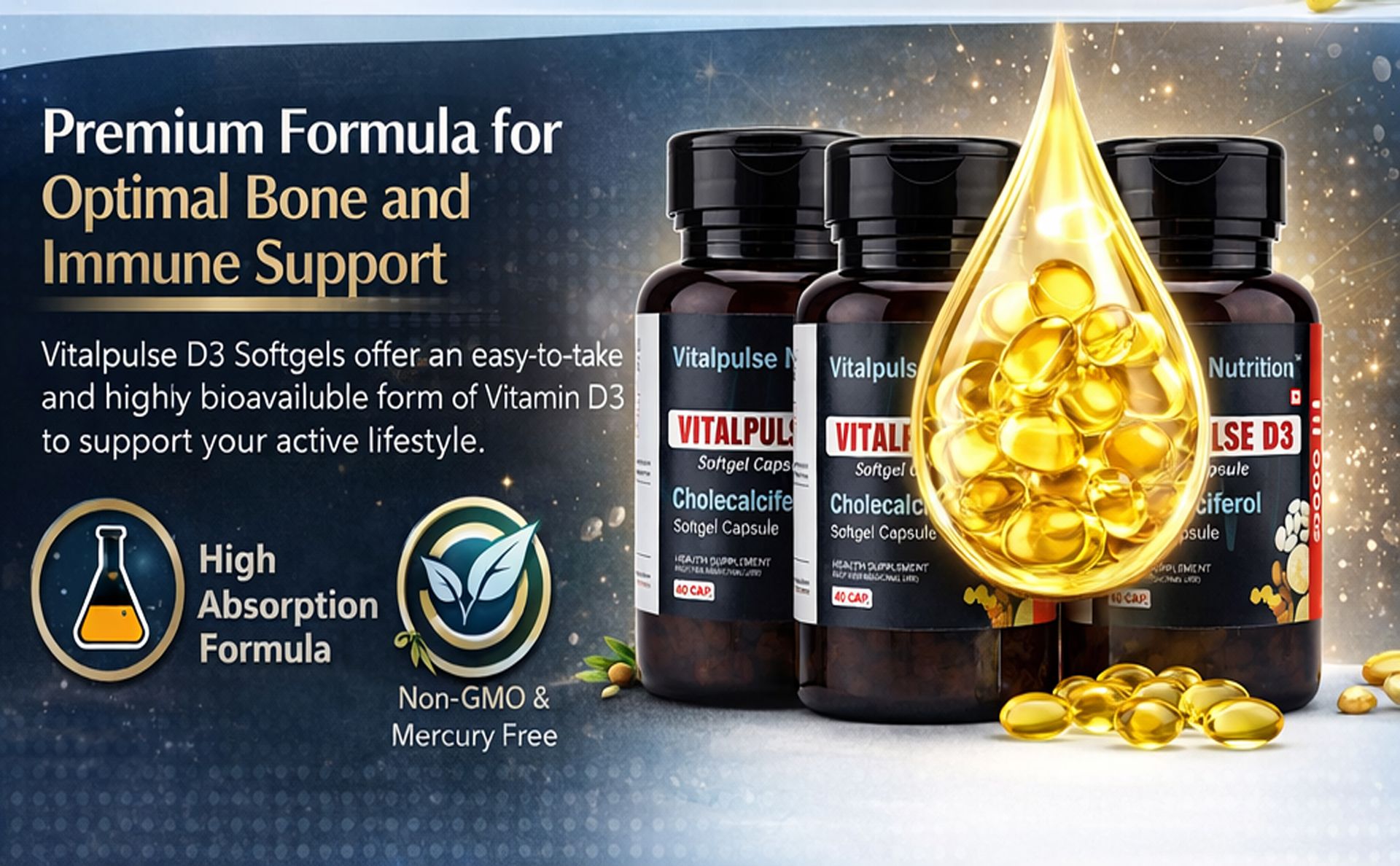 Vitamin D3 60000 IU Cholecalciferol Softgel Capsules | High Potency | Bone Strength, Immunity & Joint Health | Gluten & Soy Free | 40 Softgels