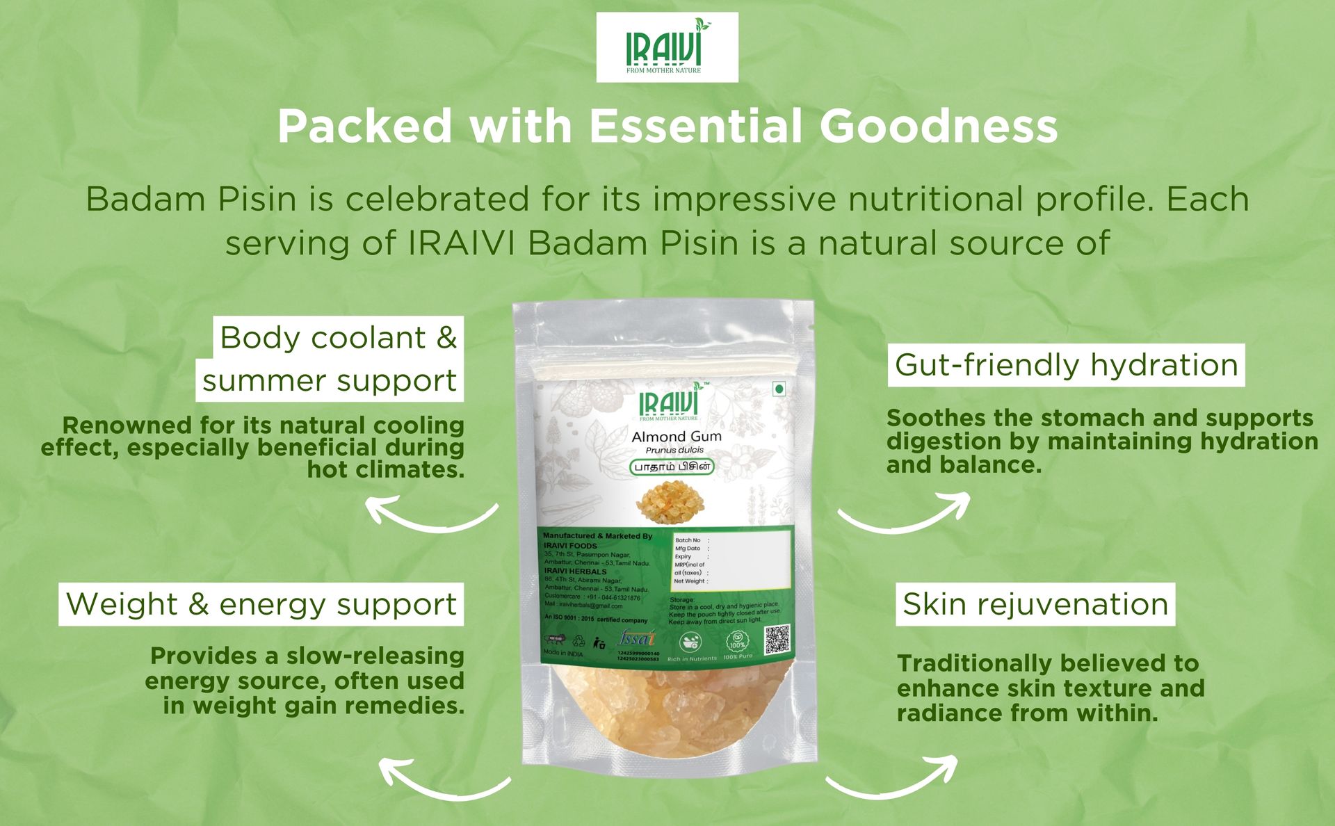 RAIVI Premium Badam Pisin-200g | Almond Gum | Gond Katira| Natural Plant-Based Collagen | Cooling & Rejuvenating Edible Resin | Rich in Fiber | Supports Skin Glow & Digestion
