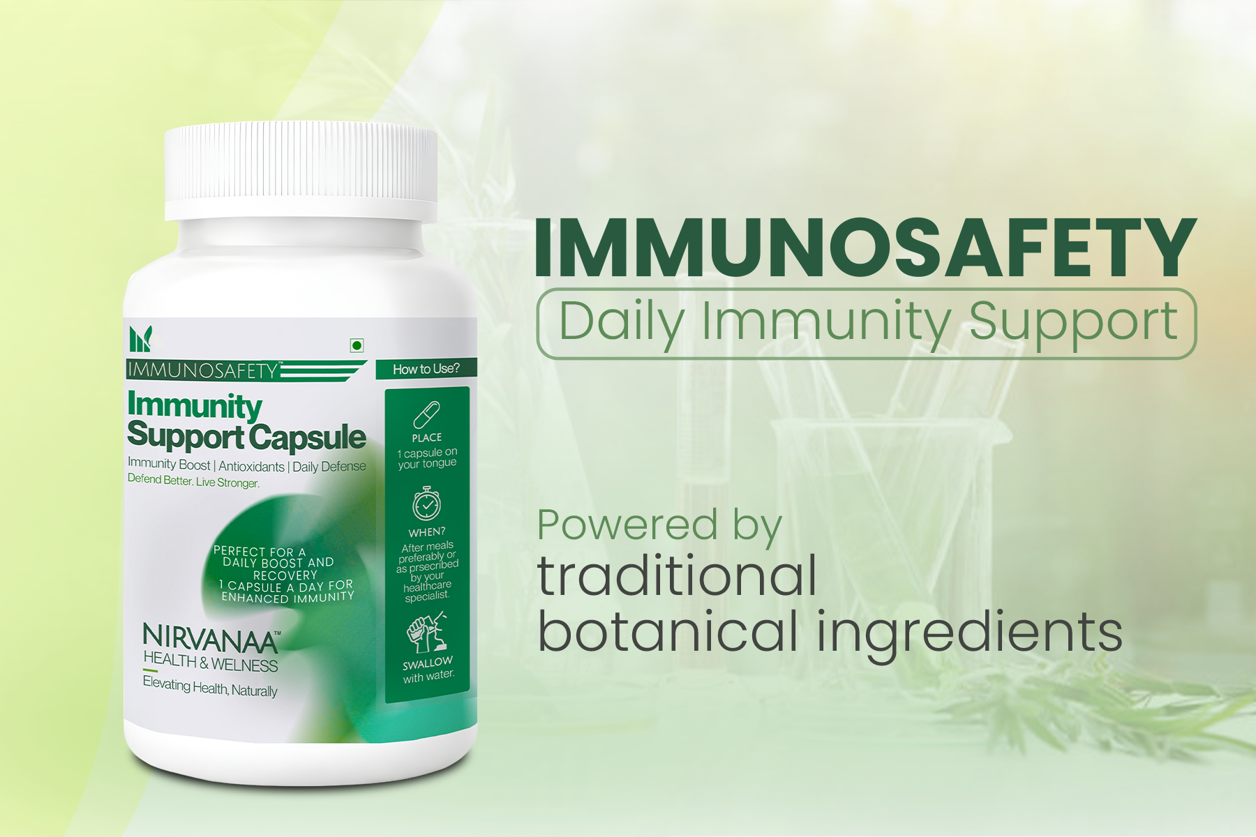 Nirvanaa Health & Wellness IMMUNOSAFETY Immunity Support Capsules | Immunity Support Formula with Amla, Tulsi, Moringa, Neem, Garlic & Turmeric | Antioxidants & Daily Defense | 30 Capsules