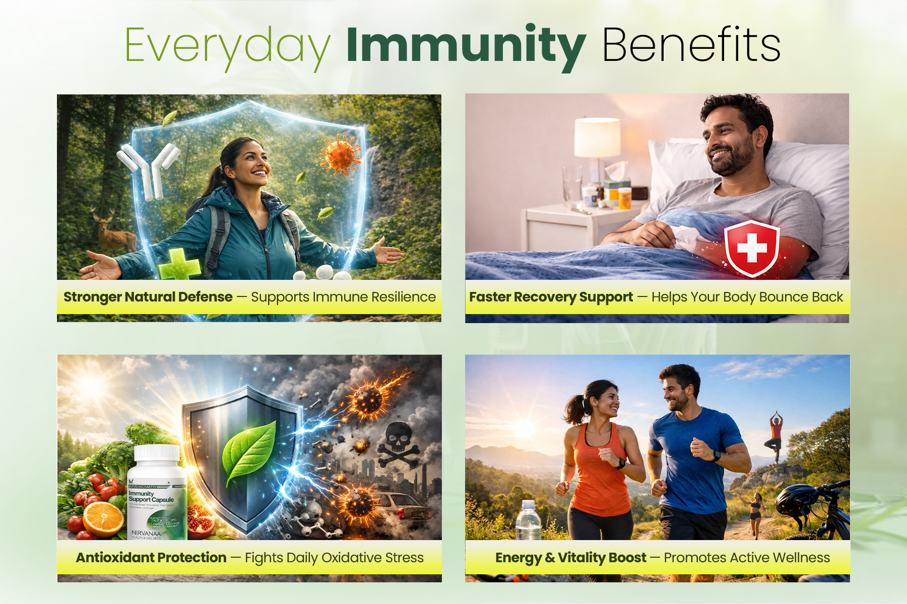 Nirvanaa Health & Wellness IMMUNOSAFETY Immunity Support Capsules | Immunity Support Formula with Amla, Tulsi, Moringa, Neem, Garlic & Turmeric | Antioxidants & Daily Defense | 30 Capsules