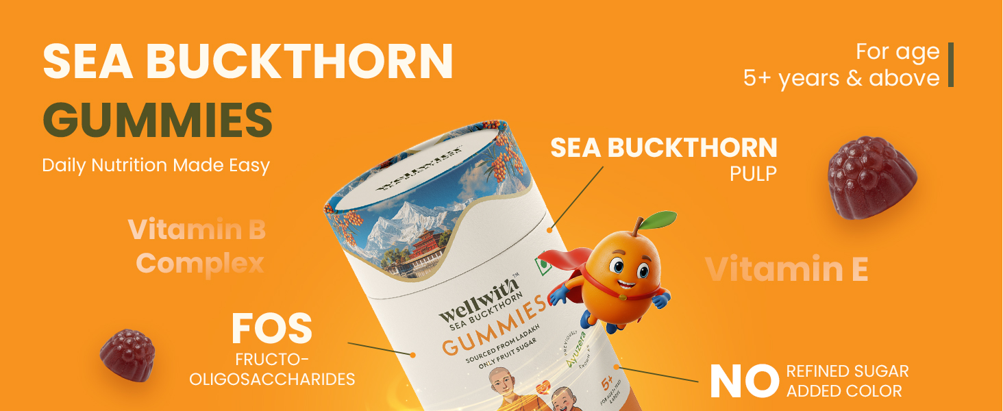 Wellwith Sea buckthorn Gummies for kids and adults, Vitamin C Rich, multivitamin supplement, Immunity (60 Gummies,Pack of 3)