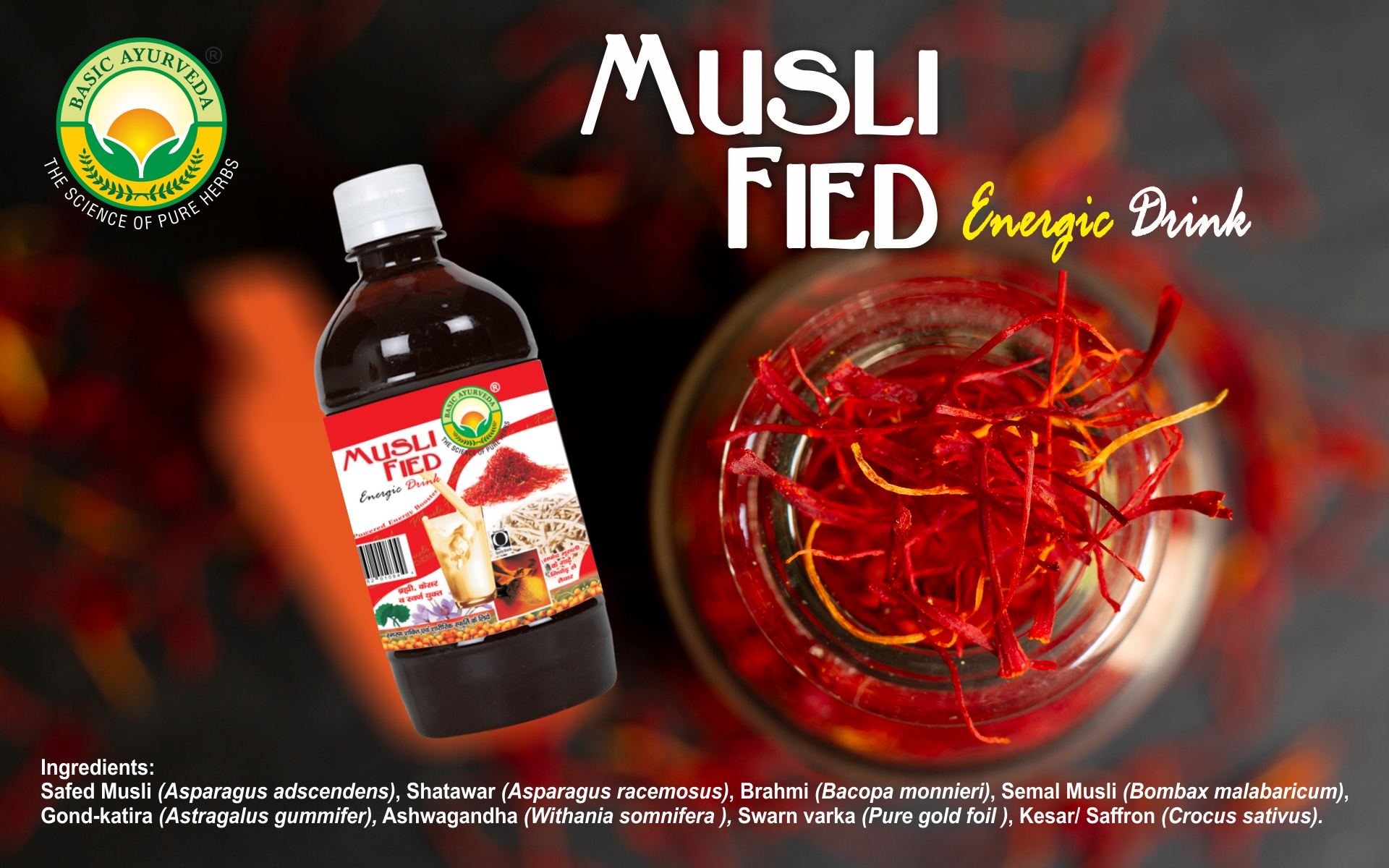 BASIC AYURVEDA Musli-Fied Energy Drink – 500ml | Herbal Blend for Vitality, Stamina & Overall Health