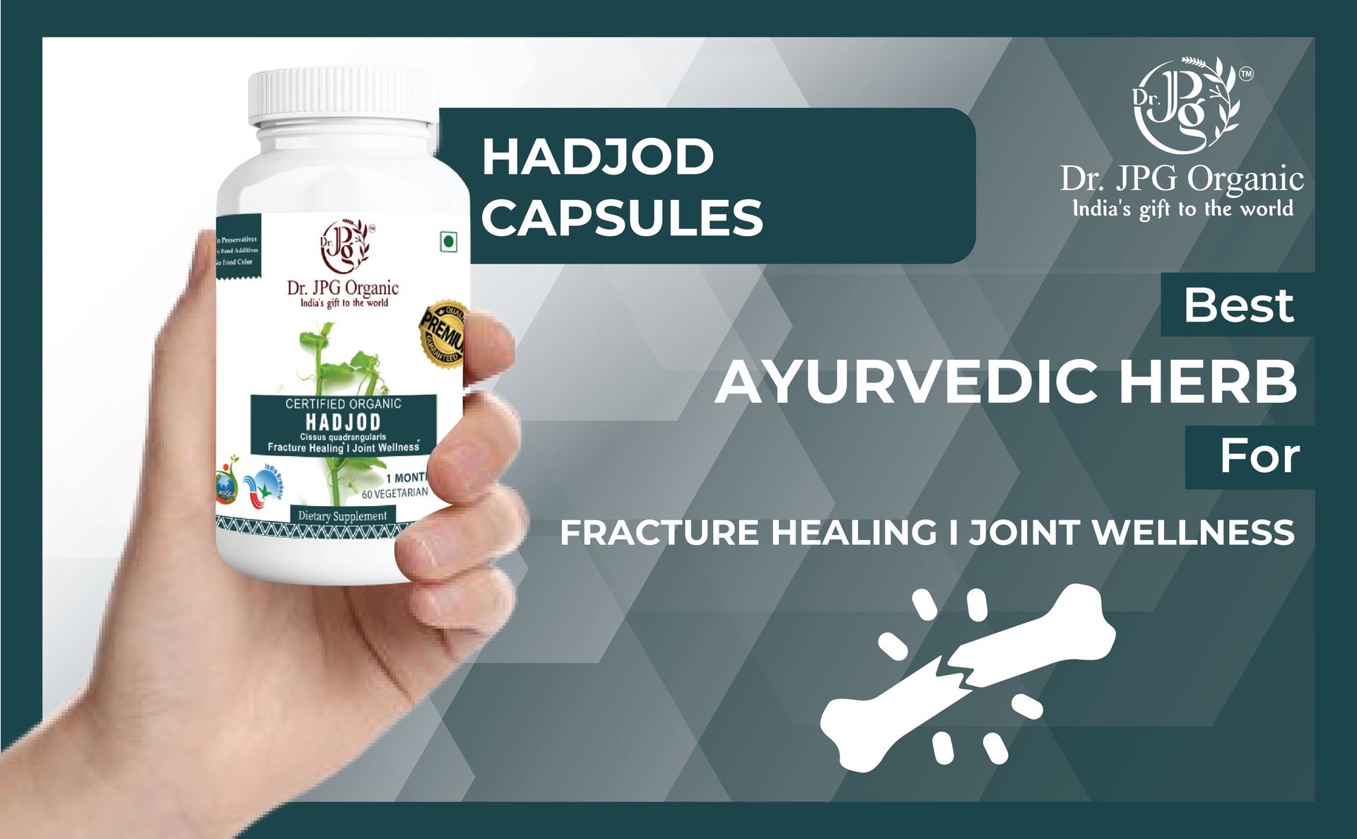 Dr. JPG Organic Hadjod 60veg Capsules for Joint & Bone/India Orgnaic Certified