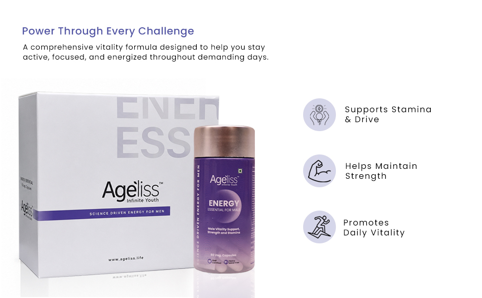 Men's Daily Energy Essential, 60 Capsules | Daily Wellness & Nutritional Support Formula with Ashwagandha, Shilajit, Maca Root, Panax Ginseng, Zinc, CoQ10 & Amino Acids | Men's Daily Supplement