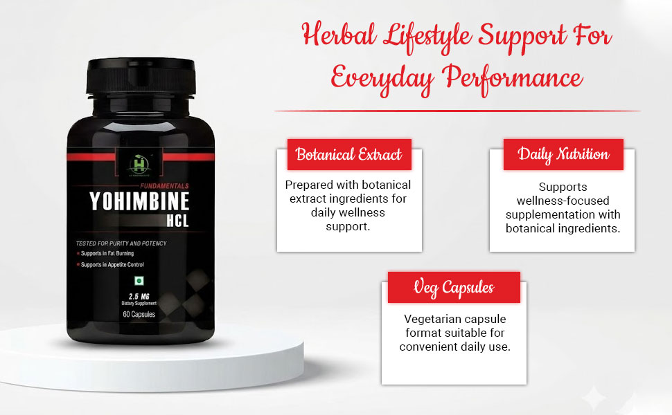 Healthy Nutrition Yohimbine HCL 2.5mg Veg Capsules | Botanical Extract Supplement for Men & Women | Active Lifestyle & Metabolic Support | 60 Capsules