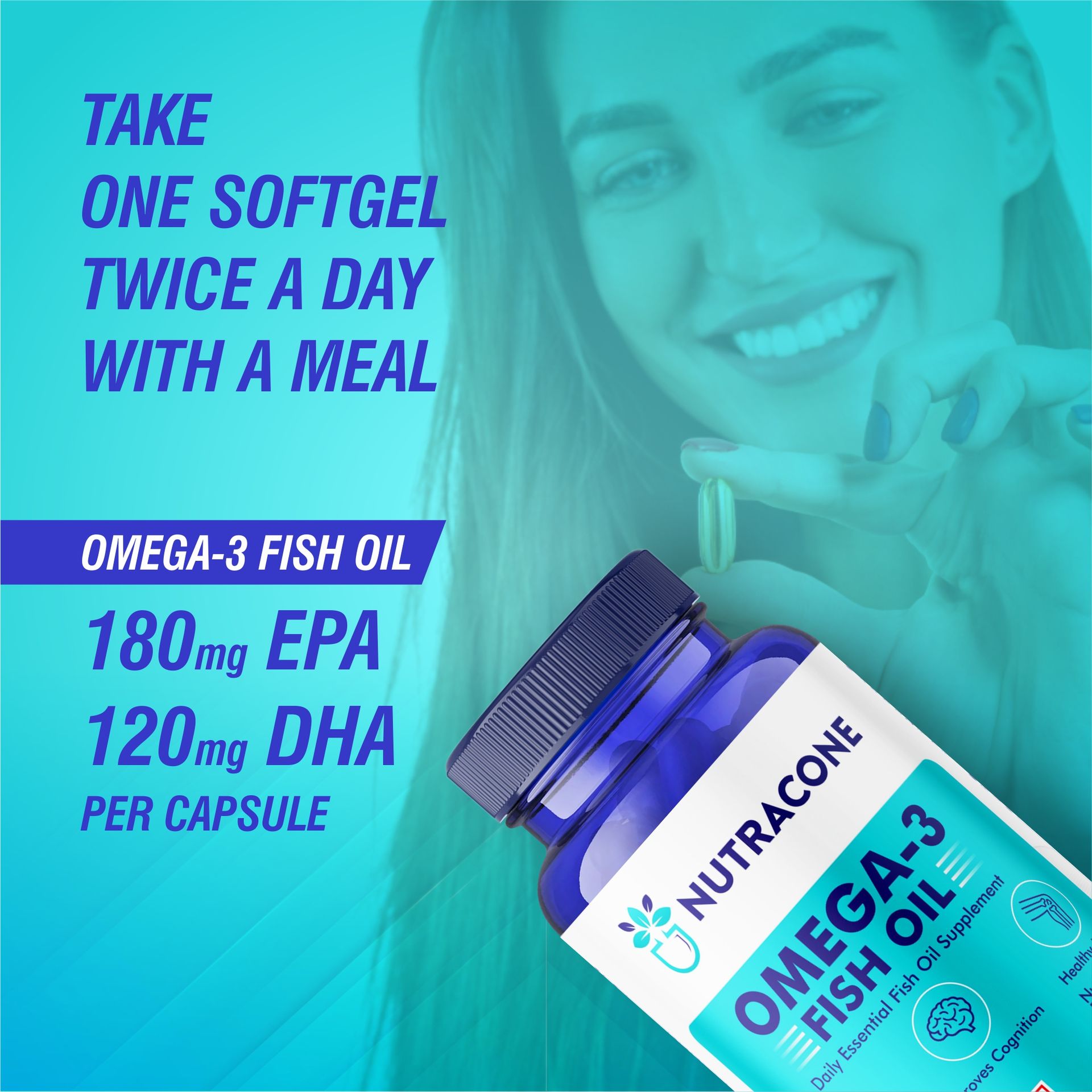 Omega-3 Fish Oil 1000mg - 30 Capsules| For Men & Women | Daily Strength - 180 mg EPA & 120 mg DHA| For Muscle & Joint Support, Healthy Heart & Cognitive Support| No Fishy Burps