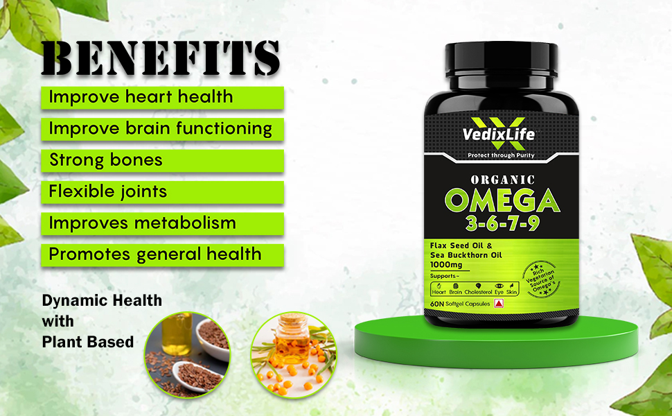 OMEGA 3-6-7-9 Capsule With Flax Seed & Sea Buckthorn Oil | Organic Ingredients, Non-GMO, Gluten Free for Men and Women | Immunity Booster, For Stronger Bones And Joints | 60 Softgel Capsules