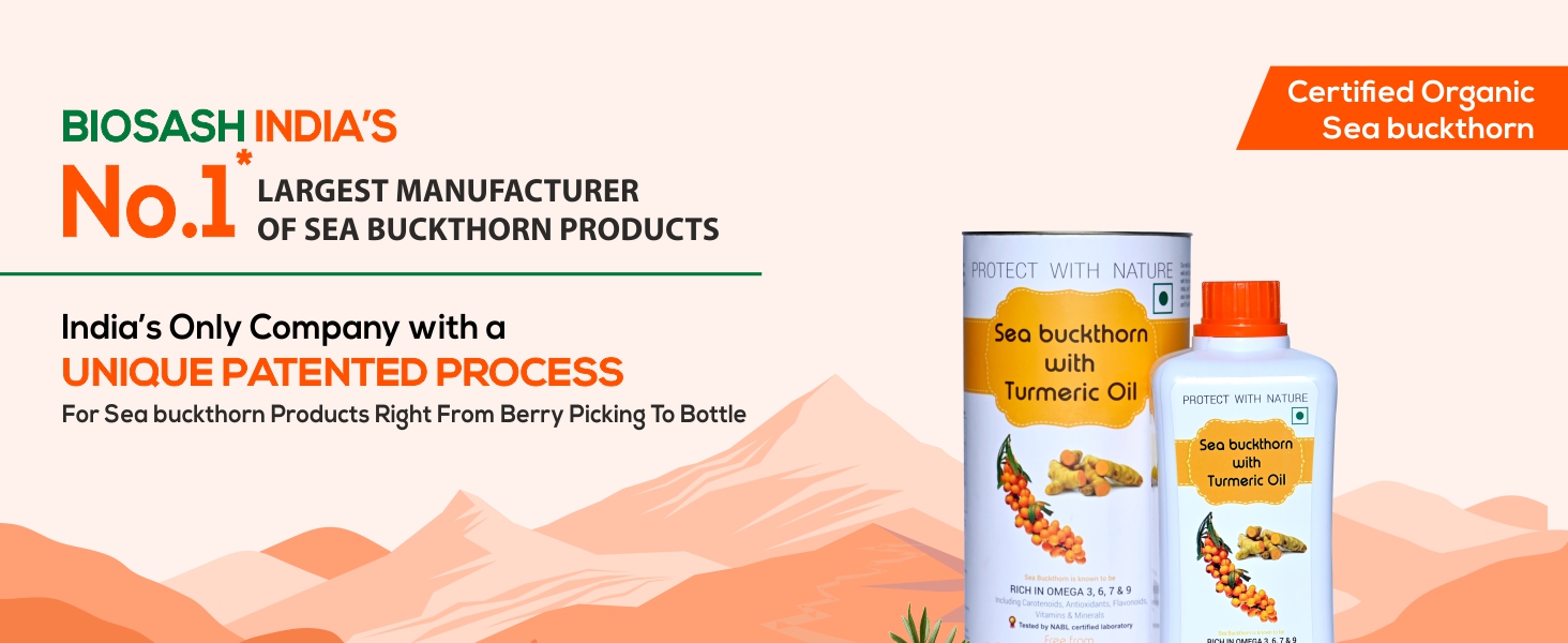 Biosash Sea Buckthorn Juice with Turmeric Oil 750ml | From Certified Organic Berries| Rich in Omega 3 6 9 & Antioxidants | No Added Sugar, Immunity, Herbal, Wellness & Vitality | 150 Serves