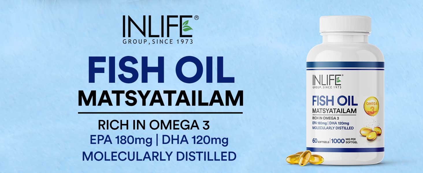 INLIFE Fish Oil Omega 3 Supplement 1000mg, EPA DHA, 60 Softgels