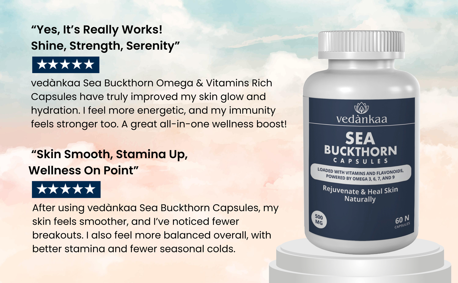 Vedankaa Sea Buckthorn Omega Capsules for Wellness & Immunity | 60 Caps