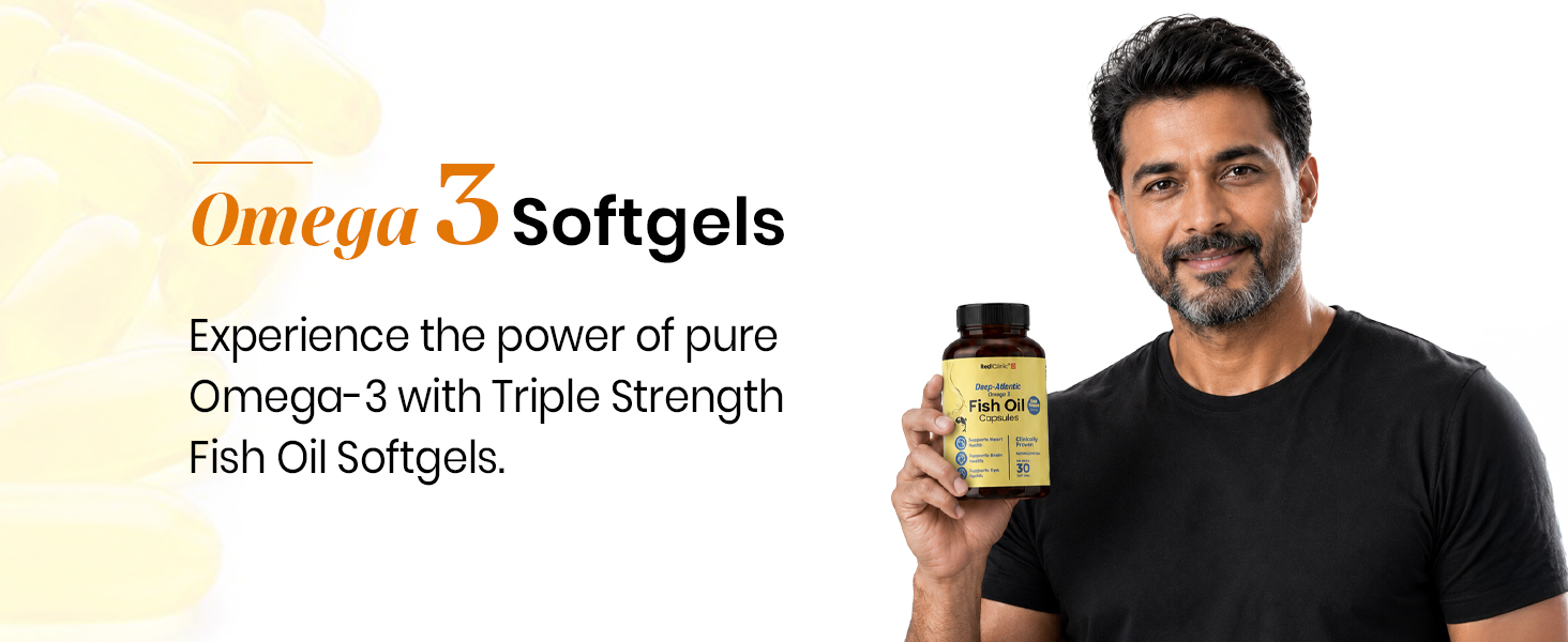 Triple Strength Omega 3 Fish Oil Capsules 2500mg | EPA - 900mg, DHA - 600mg, Vitamin E and Vitamin D3 | Supports Heart, Brain, Joints & Eye Health | No Fishy Burps, Lemon Flavour - 30 Softgels | Pack of 3
