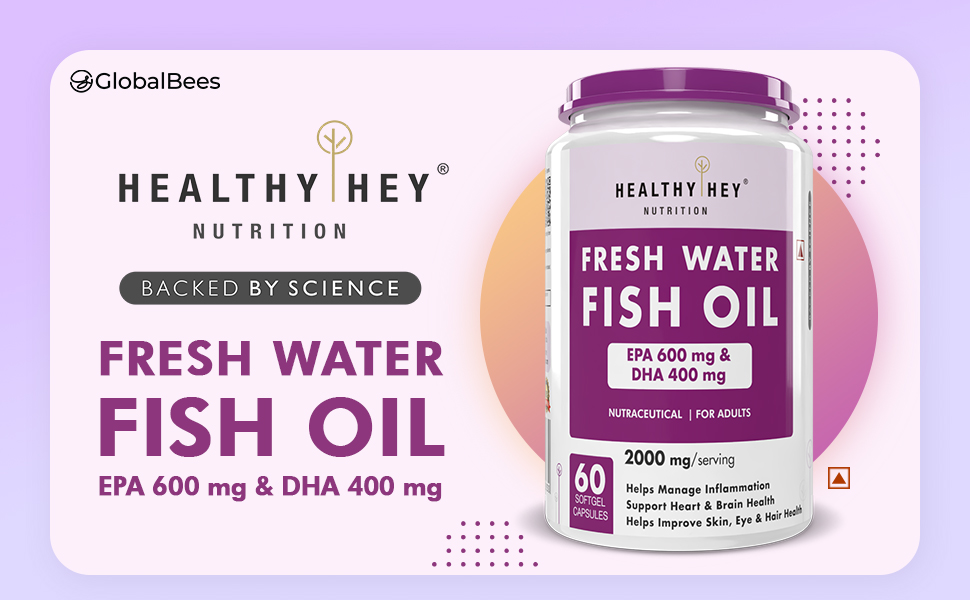 HealthyHey Nutrition Fresh Water Fish Oil - 2000 Mg/serving - 60 Softgel Capsules (600 EPA & 400 DHA)