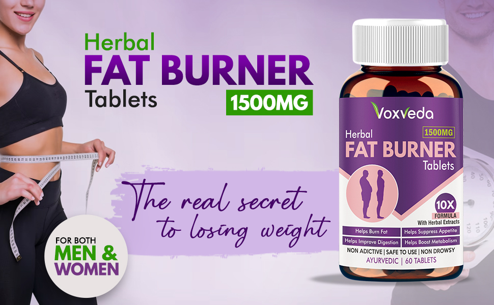 Voxveda's Fat Burner for Men & Women | Herbal Fat Burner Tablets 1500 mg (60 Tablets) | Helps Weight Loss Support with Herbal Extracts - 10X Formula | Helps Burn Fats