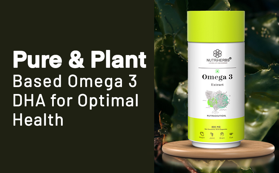 NUTRIHERBS Vegetarian Omega-3 Fatty Acids 800mg Capsule– Plant-Based DHA & EPA Supplement | Supports Heart, Brain, Joint, Eye & Skin Health | No Fish Oil | for Men & Women | 90 Capsules Pack of 2
