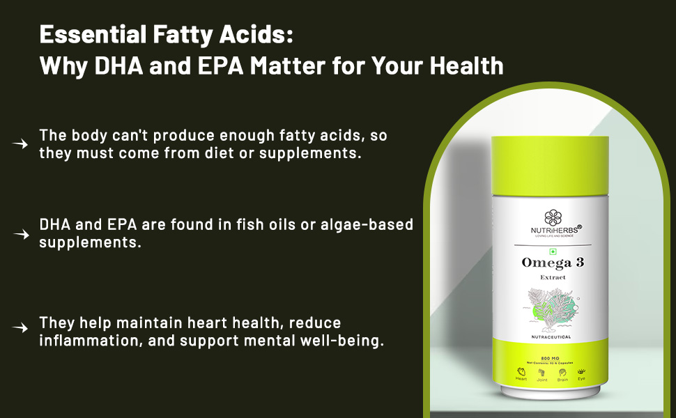 NUTRIHERBS Vegetarian Omega-3 Fatty Acids 800mg Capsule– Plant-Based DHA & EPA Supplement | Supports Heart, Brain, Joint, Eye & Skin Health | No Fish Oil | for Men & Women | 90 Capsules Pack of 2