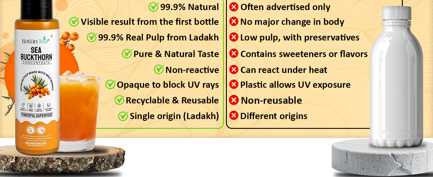 Himalayan Sea Buckthorn Pulp Juice 100ml | Cold-Pressed | Natural Vitamin C, Omega 3 6 7 9, Antioxidants | Immunity, Skin Glow & Gut Health Support | No Added Sugar | Lab Tested |Pack Of 1