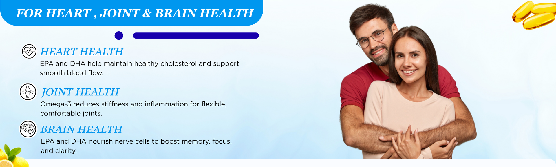 Gentech Wellness Omega 3 Fish Oil 1250mg Softgel Capsules with EPA & DHA – Triple Strength Omega 3 Supplement for Heart Health, Brain Function, Joint Support, Cholesterol & Skin Care – 30 Softgels.