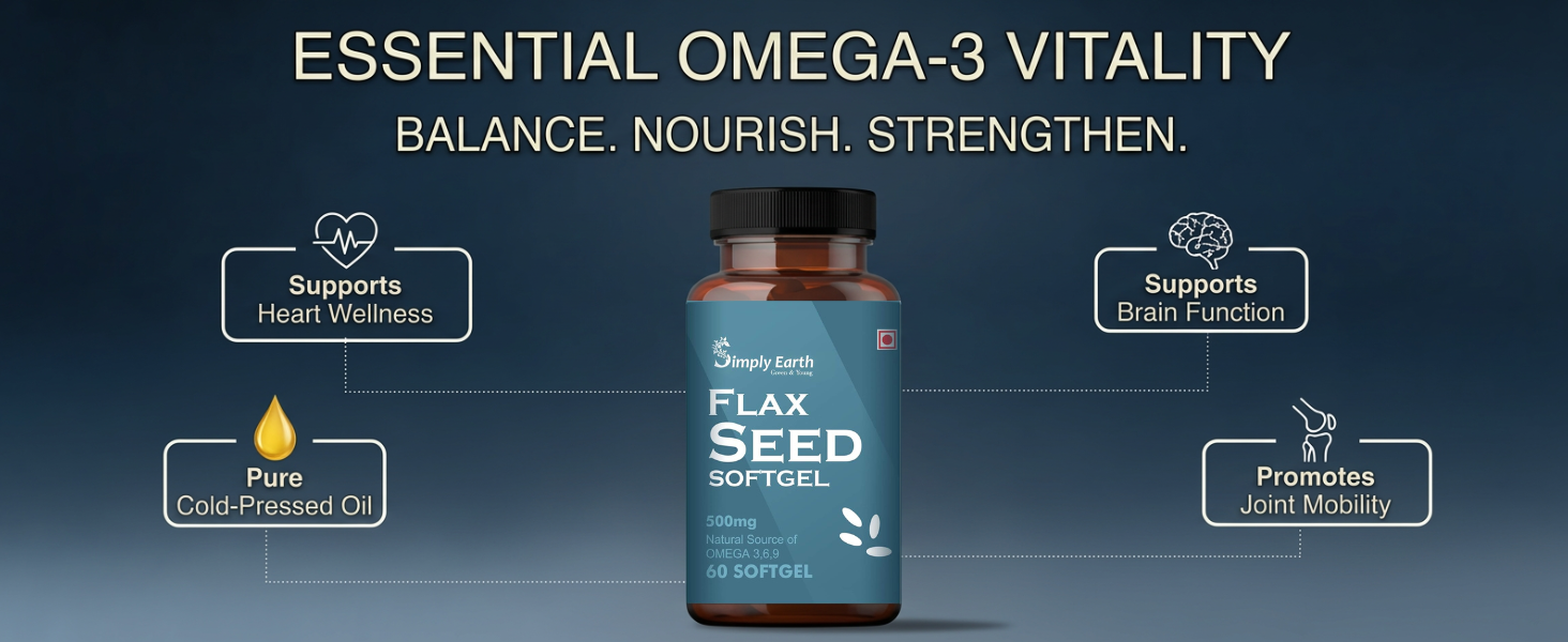 Simply earth Cold Pressed Flax seeds oil Omega with extra Virgin oil, Linolenic Acid, Oleric Acid | Natural Form of omega 369-60 Softgels…