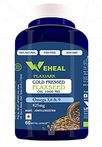 Cold Pressed Flaxseed Oil 1000mg | Omega 3, 6 & 9 for Heart, Joints & Digestion | 60 Softgel Capsules | Non-GMO & Fish-Free
