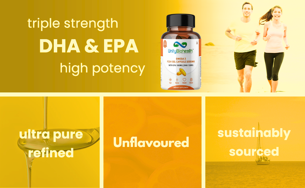 Omega 3 Fish Oil Capsule for Joints, Heart & Brain Health, 1000mg with 180mg EPA & 120mg DHA (60 capsules)