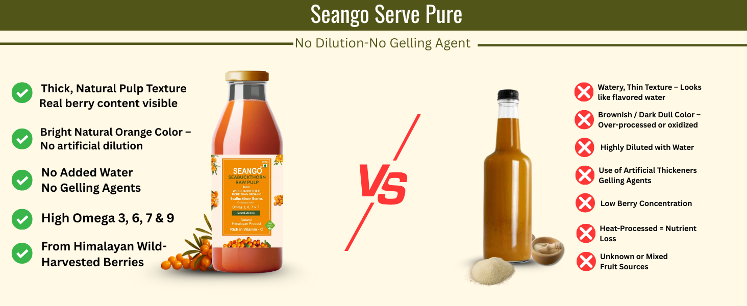 SEANGO Seabuckthorn Juice (300ml) – Natural Himalayan Sea Buckthorn Berry juice| Rich in Vitamin C,A & E also rich in Omega 3, 6, 7 & 9 | Non-GMO Health Drink