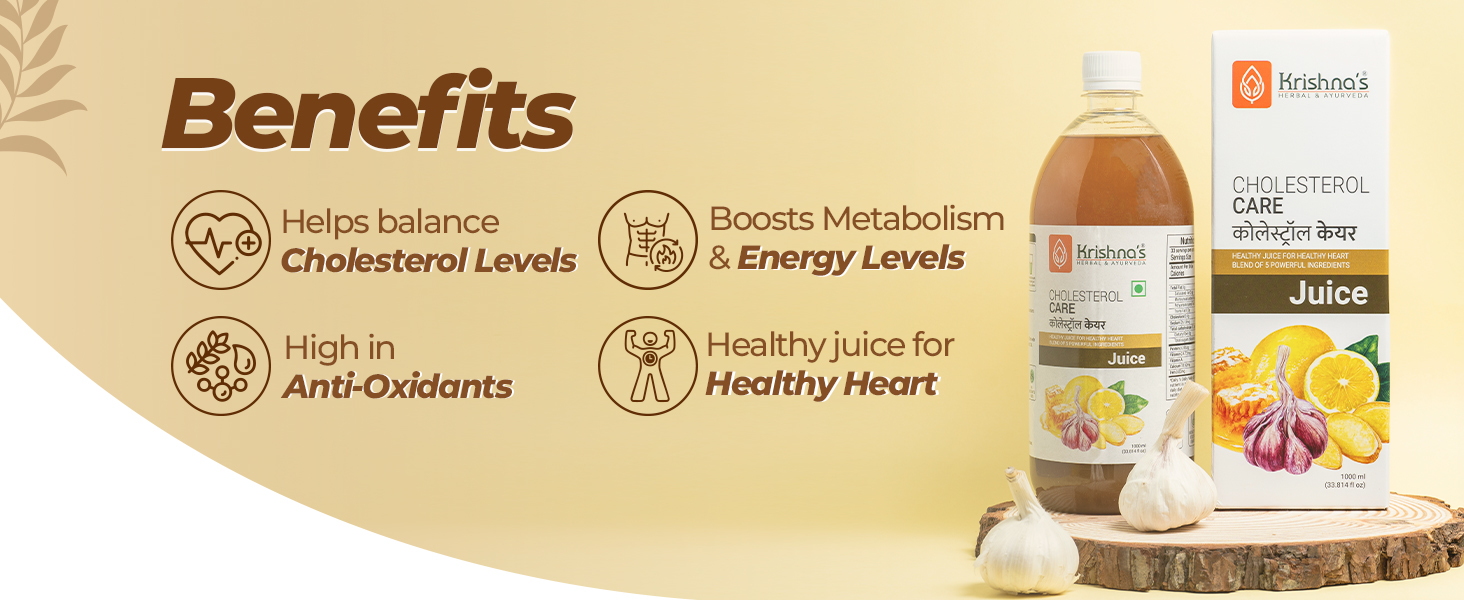 KRISHNA'S HERBAL & AYURVEDA Cholesterol Care Juice - 1000 Ml | Contains Honey With Apple Cider Ginger Garlic, Sugar Free, Helps In Digestion, Made In India