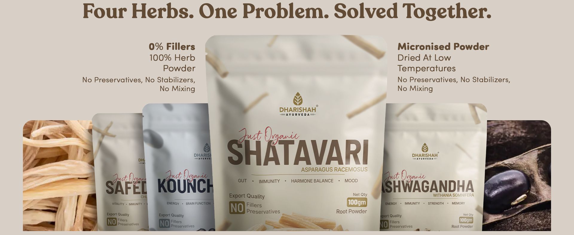 Dharishah Ayurveda Josh Combo Ashwagandha Shatavari Kaunch Beej Safed Musli