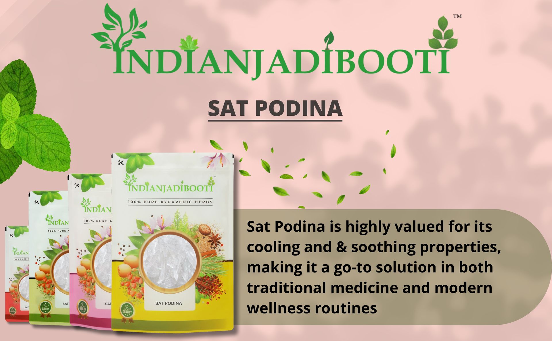 IndianJadiBooti Sat Podina (100g) | Pure Menthol Crystals | Natural Peppermint Extract | Cooling Agent for Steam Inhalation, DIY Balms, Soaps & Sauna | Strong Aroma | Sat Pudina