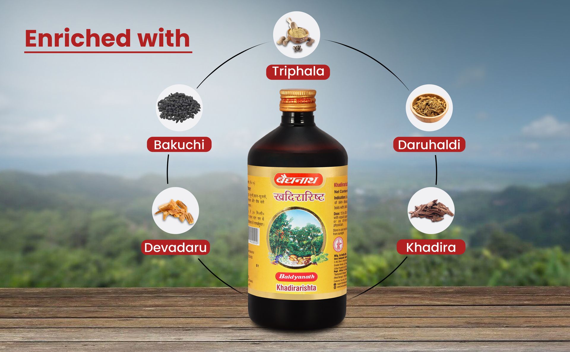 Baidyanath Ayurved Khadirarishta - 450 ML | Ayurved Syrup for Skin Disorders | Blood Purifier