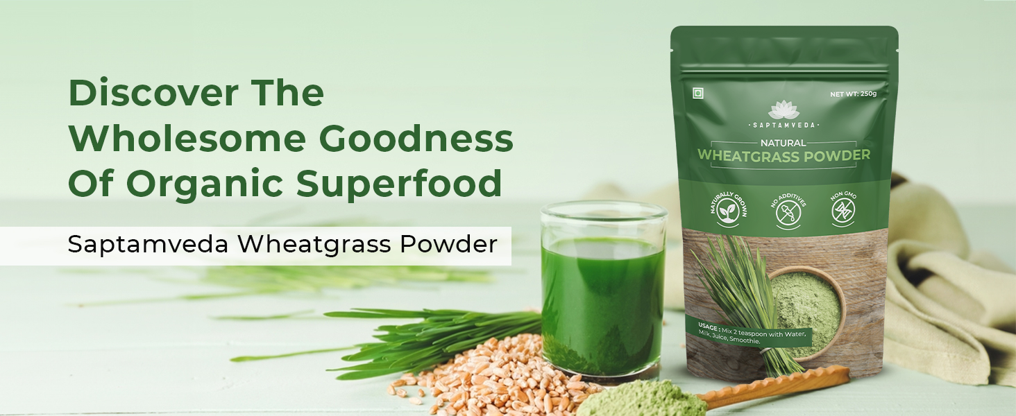 SAPTAMVEDA 100% Organic Wheatgrass Powder 150 Gm Non-GMO, Vegan, Superfood | Antioxidant, Energy, Detox, Immunity Booster, Skin Health| Resealable Bag