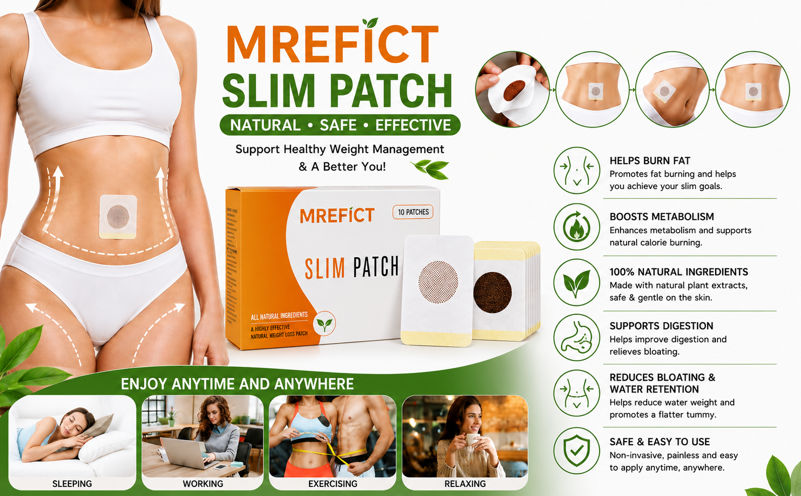 Herbal Body Care Patches, Breathable Adhesive Wellness for Abdomen, Waist, Arms & Legs, Comfortable Daily Use, Easy to Apply, Individually Sealed Skin Patches, 10 PCS
