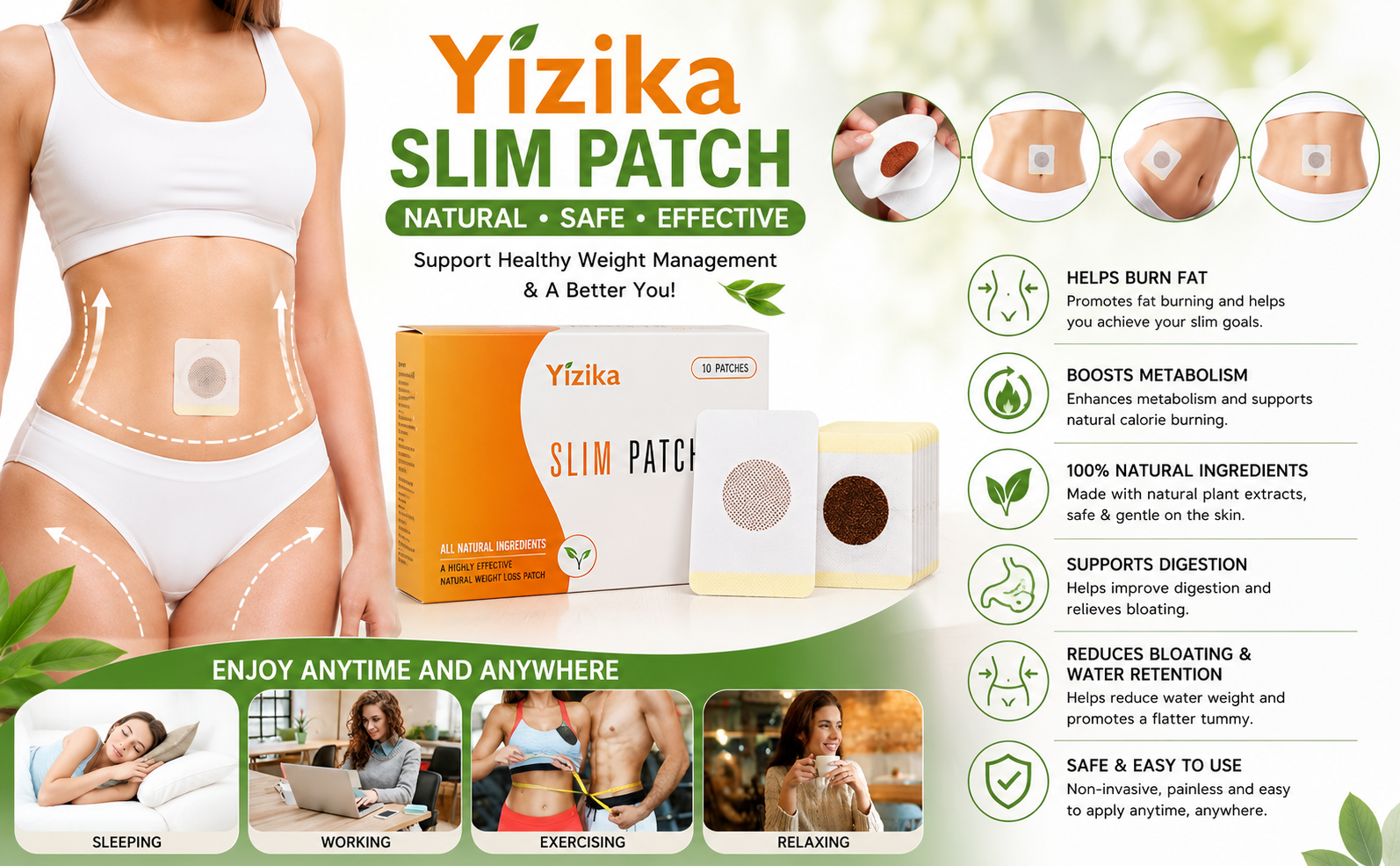 Herbal Body Care Patches, Breathable Adhesive Wellness for Abdomen, Waist, Arms & Legs, Comfortable Daily Use, Easy to Apply, Individually Sealed Skin Patches, 10 PCS