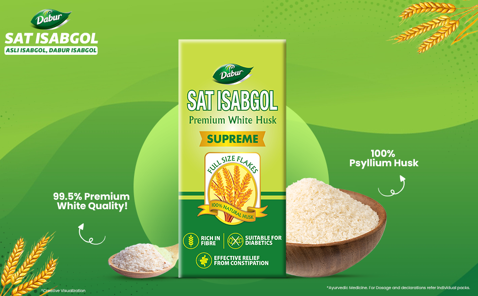 Dabur Sat Isabgol (Psyllium Husk) - 180g | Rich in Fiber | Provides Effective Relief from Constipation & Bloating | Promotes Bowel Health | Non-Habit Forming | 100% Ayurvedic