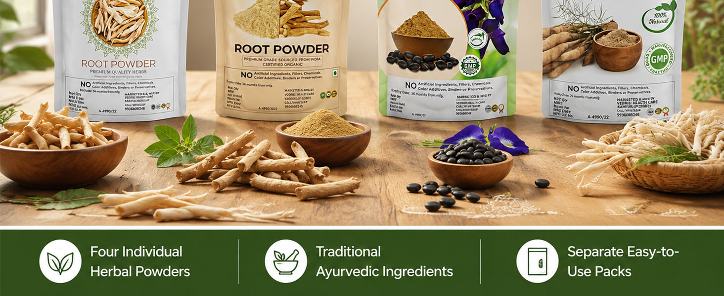 Safed Musli, Ashwagandha, Kaunch, Shatavari Powder Combo - Herbal Supplement - 4 Items (100gm(eachPack))