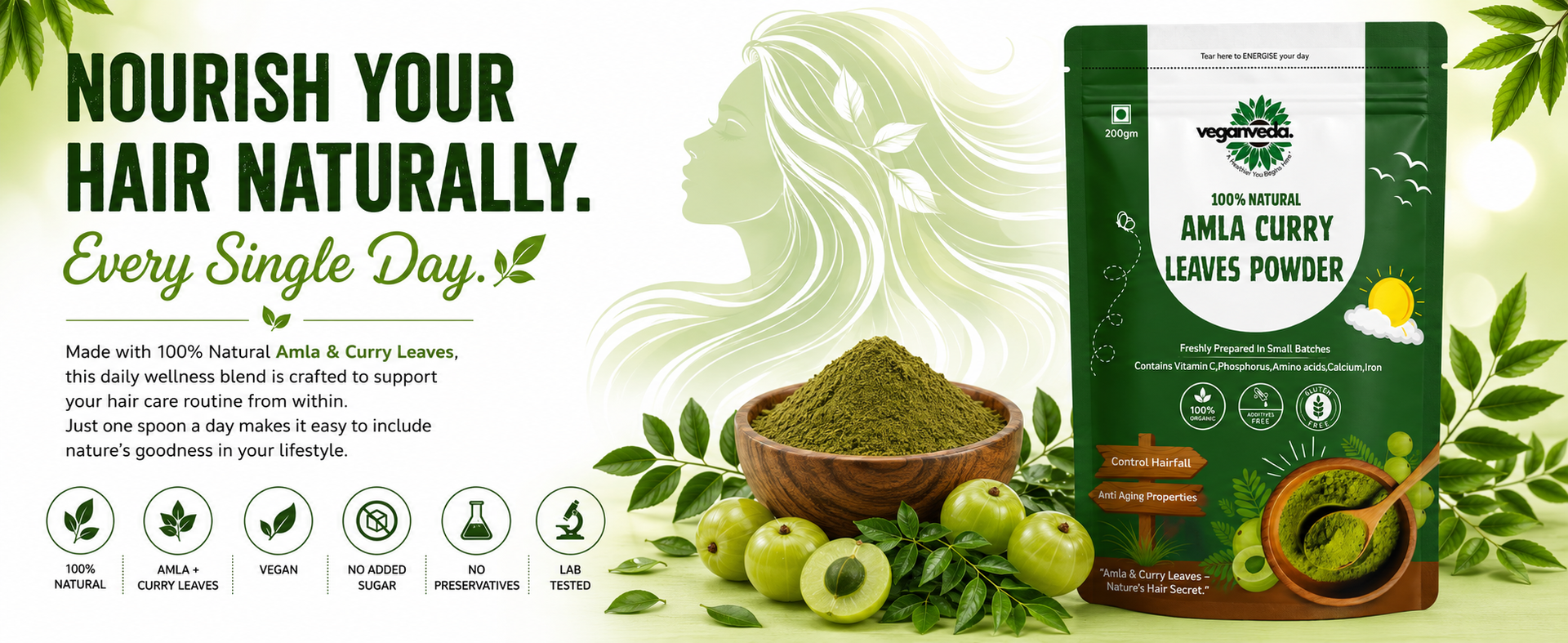 Natural Amla & Curry Leaf/leaves Powder | Plant-Based Superfood for Daily Nutrition & Hair Care | Organic, Vegan, Gluten-Free | No Preservatives | 200g Pack