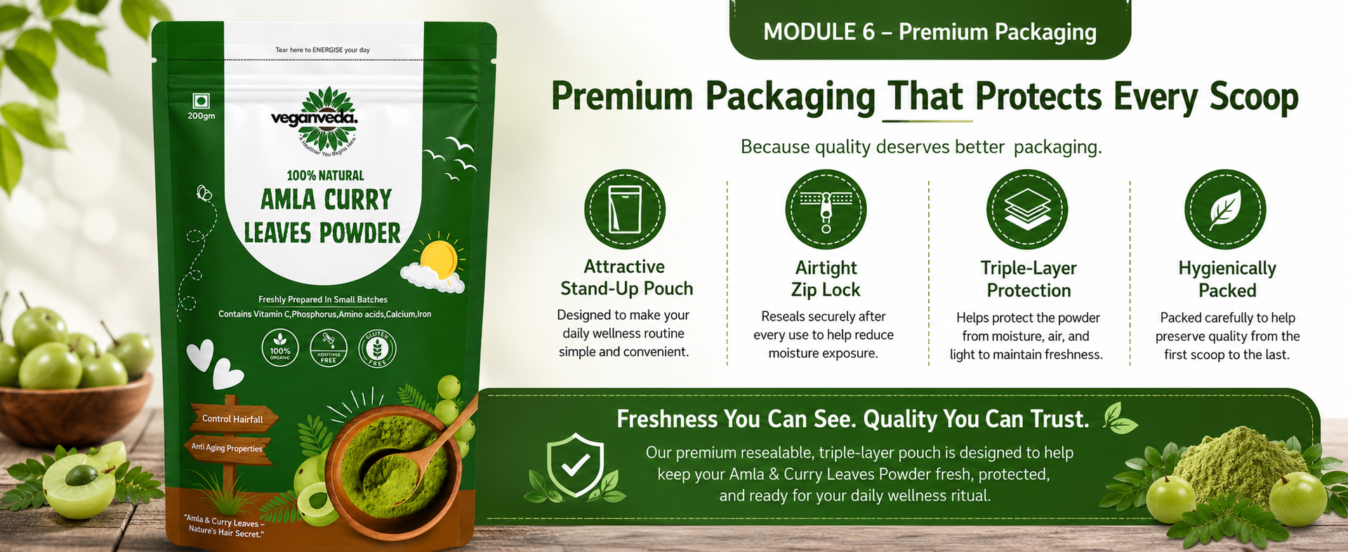 Natural Amla & Curry Leaf/leaves Powder | Plant-Based Superfood for Daily Nutrition & Hair Care | Organic, Vegan, Gluten-Free | No Preservatives | 200g Pack