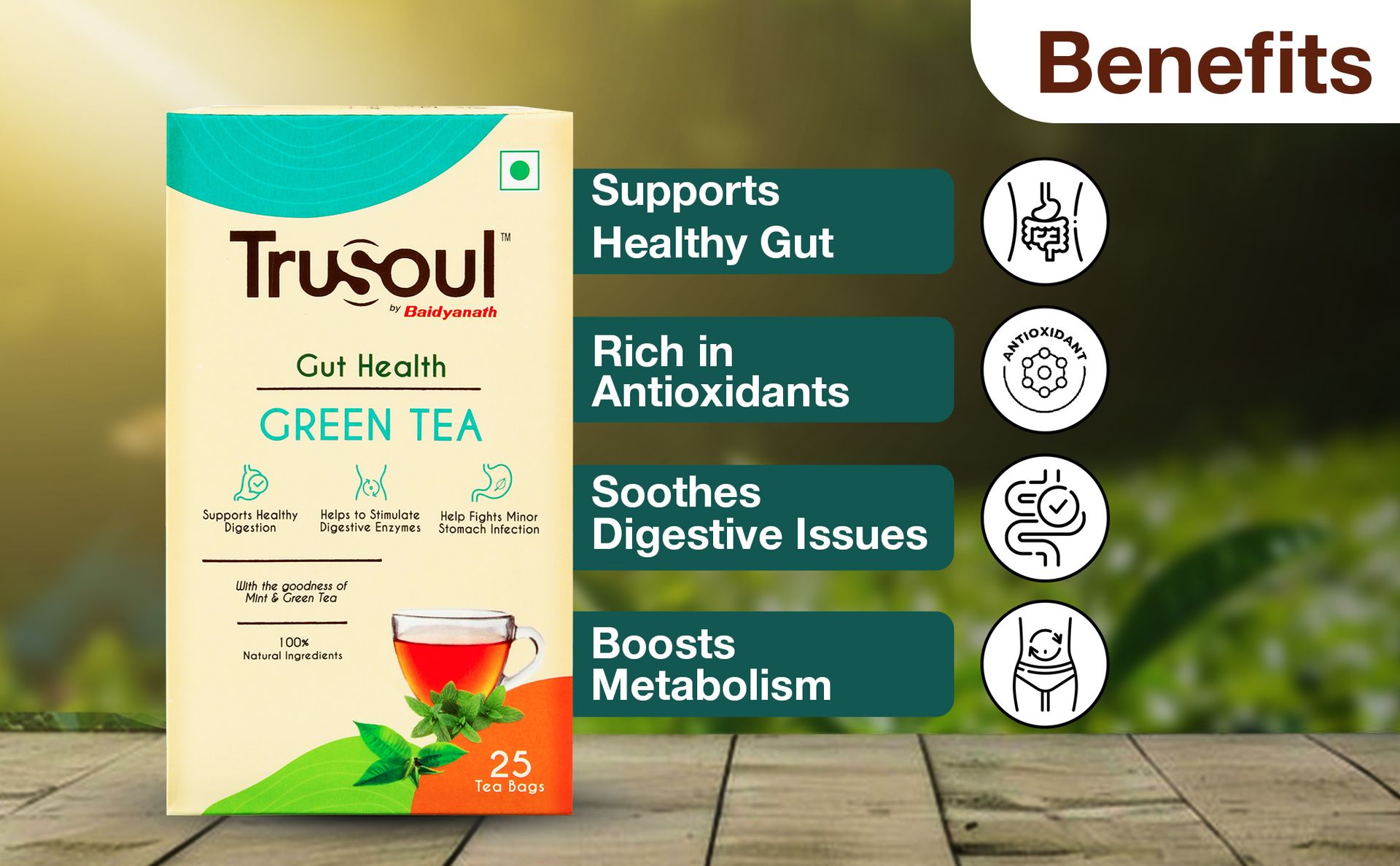 Baidyanath Green Tea for Natural Herbal Gut Health, Blended With Mint,Enriched With Antioxidants, Promotes Healthy Digestive System, Nourishing Herbal Kadha (25 bags) 38 gm