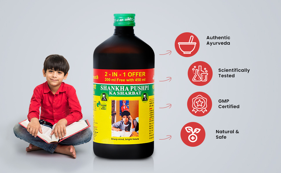 Baidyanath Shankhpushpi Syrup 450ml + 200ml | Memory Booster & Concentration Support | Brahmi Shankhpushpi Formula | Brain Tonic for Kids & Adults | Natural Botanical Ingredients