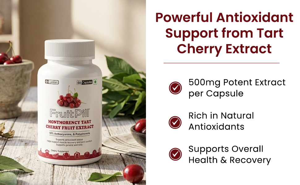 (LeeWell) Montmorency Tart Cherry Fruit Extract, 500mg,10% Anthocyanins and Polyphenols, 60 Capsules