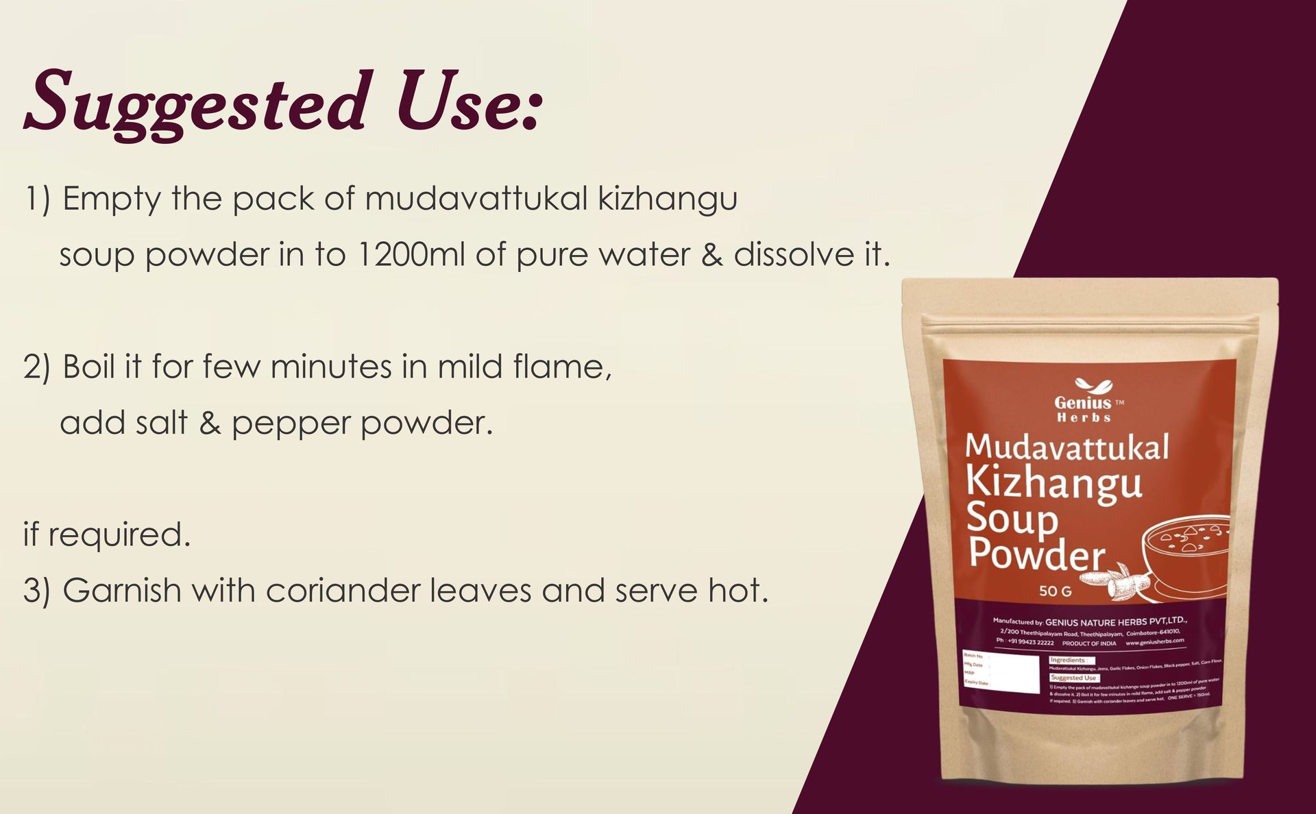 Mudavattukkal Kizhangu Soup powder | Veg Goat Leg Soup | Tasty Pre Mix Powder - 50g for Healthy Joints, Strenthen Bones Pack of 1
