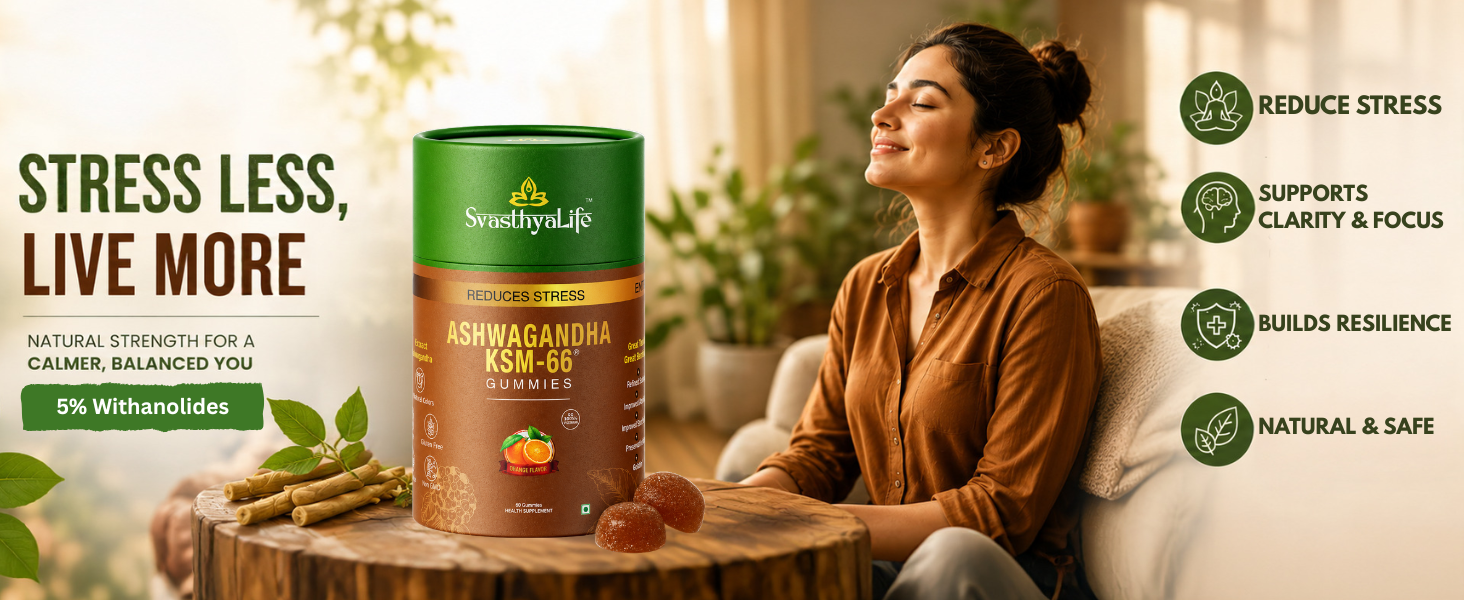 Ashwagandha KSM-66 Gummies | Stress & Anxiety Relief | Heart Health | Better Memory | Orange Flavor, No added sugar | 60 Gummies