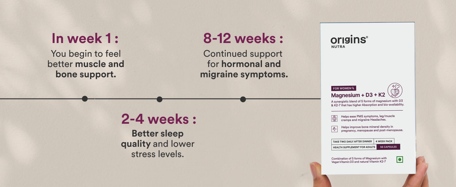 Origins Nutra 5-in-1 Magnesium + D3 + K2-7 for Women | 370 mg Magnesium