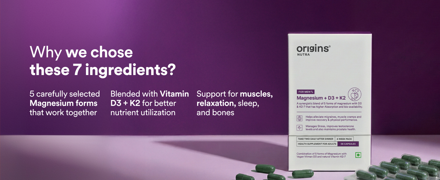Origins Nutra 5-in-1 Magnesium + D3 + K2-7 for Men | 440 mg Magnesium