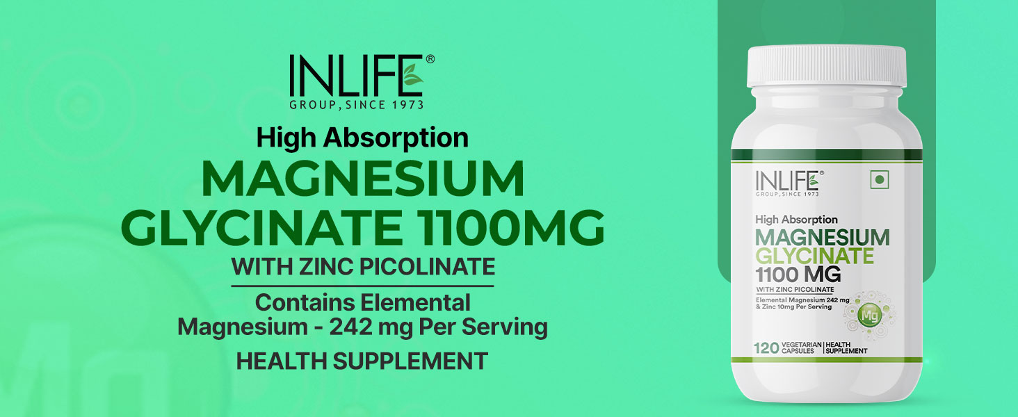 INLIFE Magnesium Glycinate 1100mg with Zinc Picolinate, 120 Veg Capsules