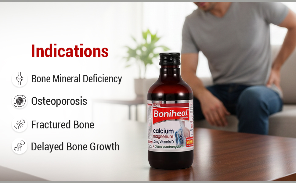AIMIL Boniheal Suspension (200ml) | Calcium Supplement with Magnesium, Zinc & Vitamin D | Herbal Tonic for Bone Health & Joint Pain Relief for Men & Women (Pack of 1)