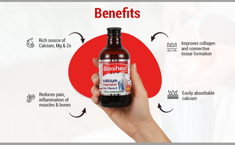 AIMIL Boniheal Suspension (200ml) | Calcium Supplement with Magnesium, Zinc & Vitamin D | Herbal Tonic for Bone Health & Joint Pain Relief for Men & Women (Pack of 1)