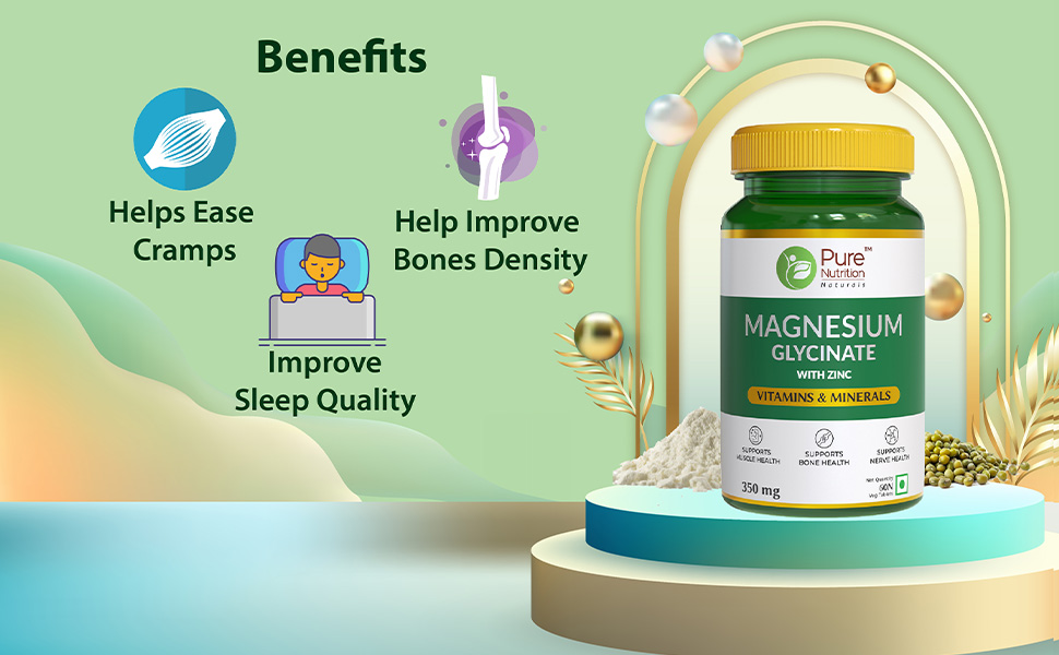 Pure Nutrition Magnesium Glycinate with Zinc Supplement 350 mg - 120 Tablets | High Absorption Magnesium Supplement for Bone, Muscle & Nerve Vitality | Supports Calm, Sleep Quality & Cramp Relief
