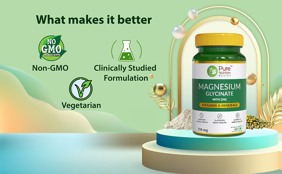 Pure Nutrition Magnesium Glycinate with Zinc Supplement 350 mg - 120 Tablets | High Absorption Magnesium Supplement for Bone, Muscle & Nerve Vitality | Supports Calm, Sleep Quality & Cramp Relief